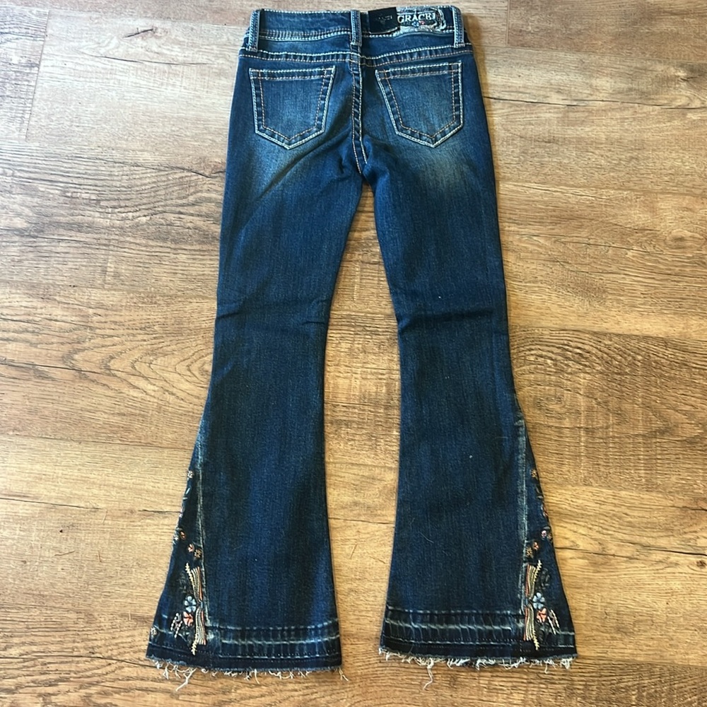GRACE IN LA | Butterflies/floral embroidery raw hem flare jeans #GL-61881 - Picture 4 of 8